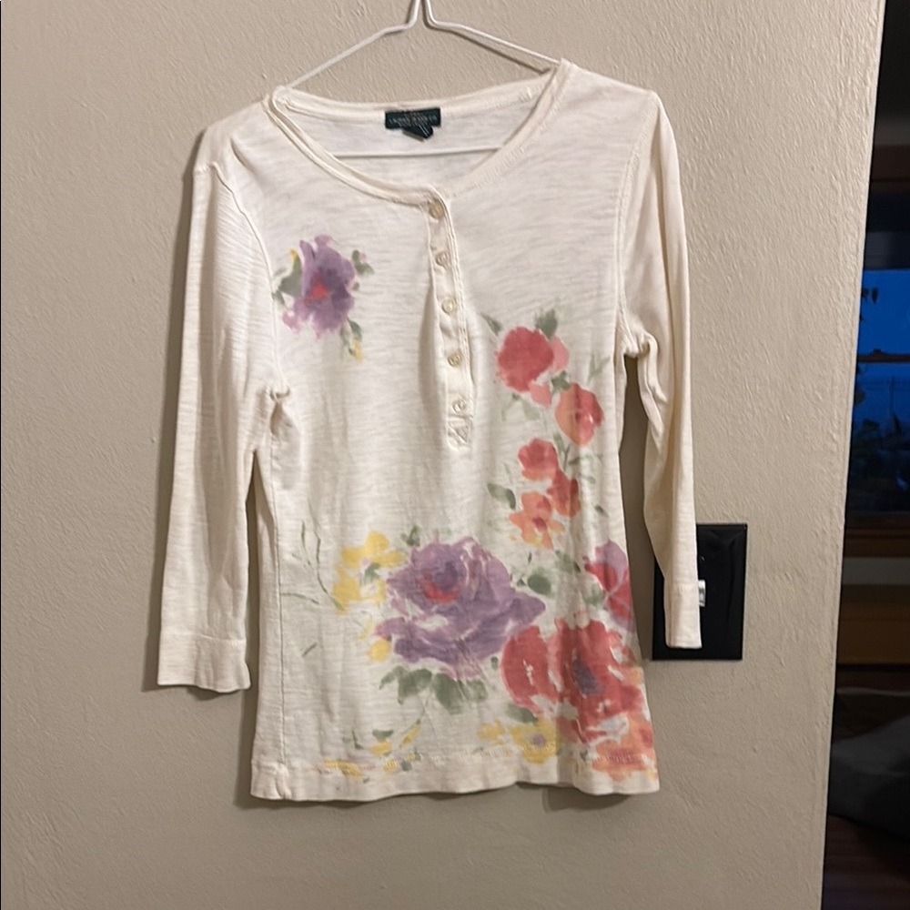 Ralph Lauren White 3/4 Sleeve Fitted Blouse